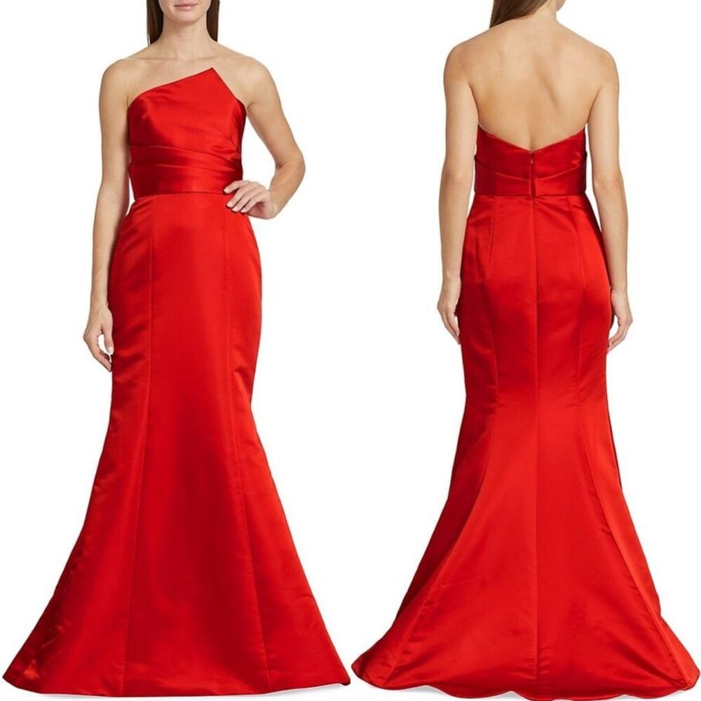Amsale Duchesse Asymmetric Mermaid Gown - Lipstick Size US 14 $1100